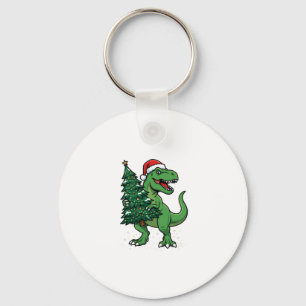 Llavero T-Rex de Navidad llevando árbol de Navidad