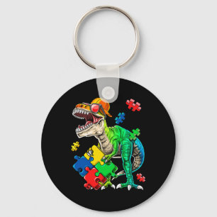 Llavero T Rex Dinosaur Autism Awareness Puzzle Piece Gift
