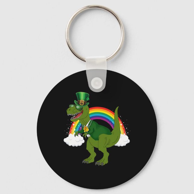 Llavero T-rex Dinosaur Duende Arcoiris Día de San Patricio (Anverso)