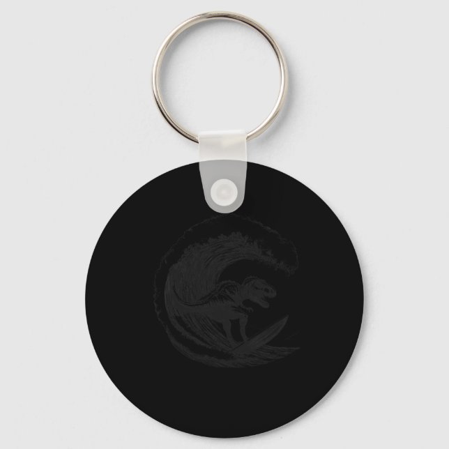 Llavero T-rex Dinosaur Surfeando Ola Tabla de Surf Surfist (Anverso)