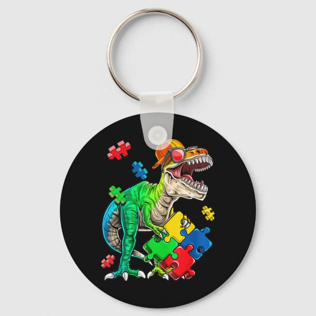 Llavero T Rex Dinosaurios Autism Awareness Puzzle Piece Re (Anverso)