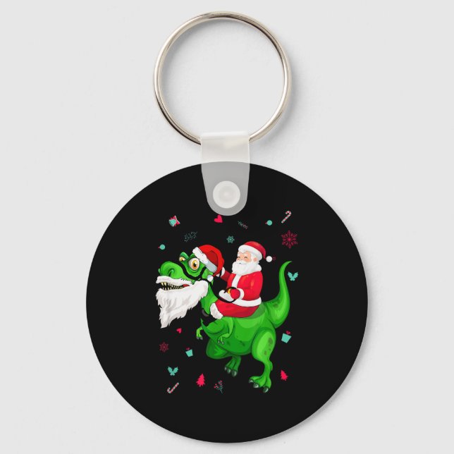 Llavero T-rex Santa Ride Funny Ugly Christmas Toddler_kids (Anverso)