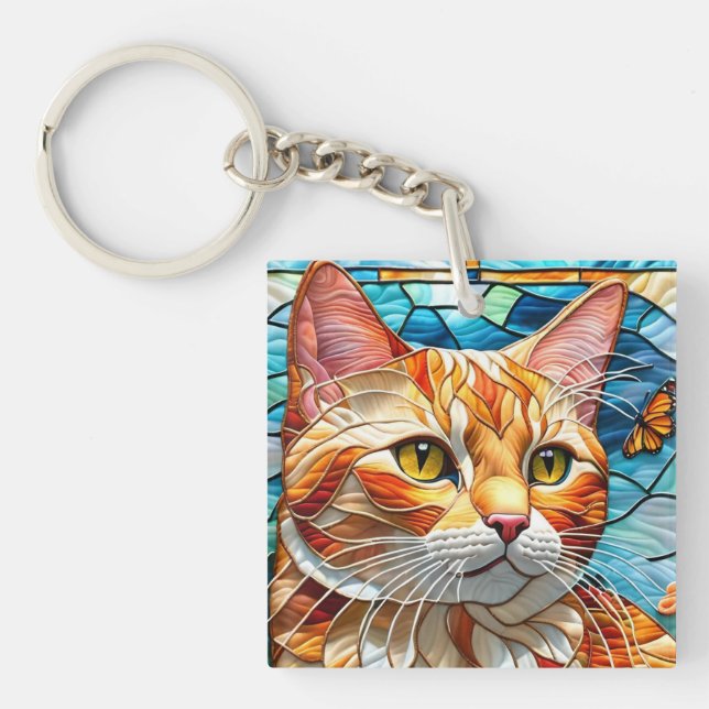 Llavero Tabby  art stained glass cat colorful modern style (Frente)