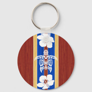 Llavero Tabla hawaiana de madera falsa tribal de Honu
