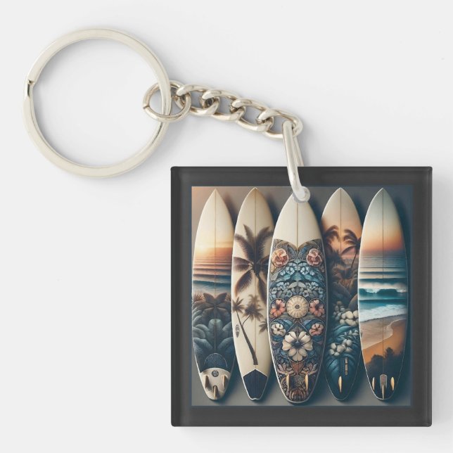 Llavero Tablas de surf pintadas hawaianas (Frente)