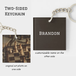 Llavero Tablero de Ajedrez Personalizado Foto Minimalista 