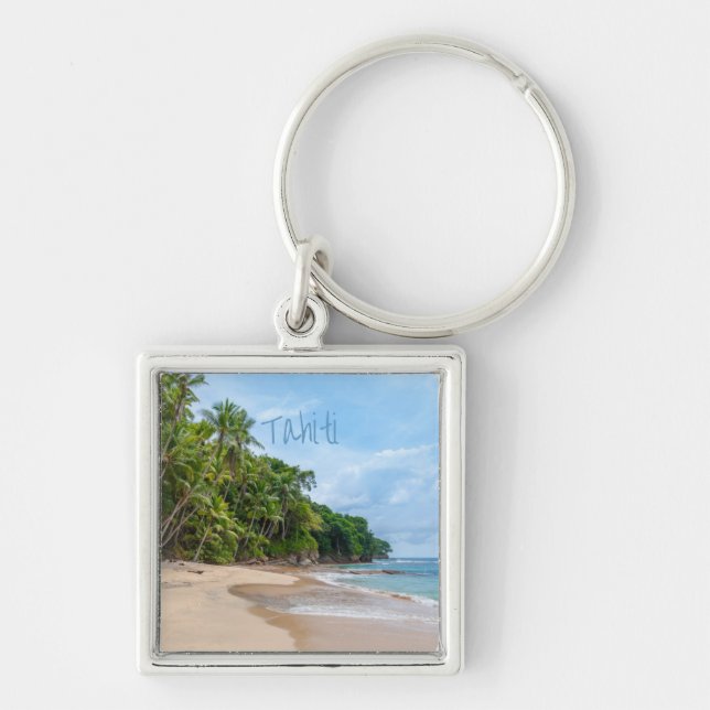 Llavero Tahiti Sand Beach Blue Sky Palm Trees (Frente)