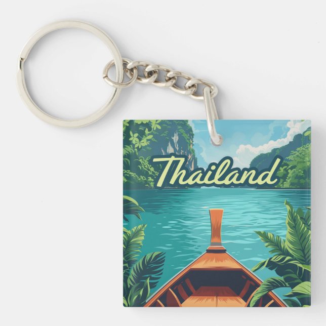 Llavero Tailandia Tropical Island Long Tail Bote Vintage (Frente)