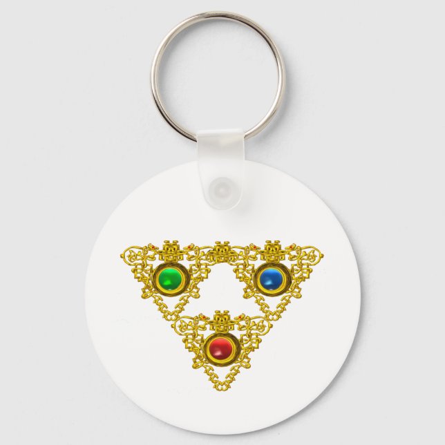 LLAVERO TALISMAN MAGIC ELFIC/TRIÁNGULO ORO CON GEMSTONES (Anverso)
