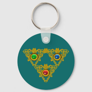 LLAVERO TALISMAN MAGIC ELFIC/TRIÁNGULO ORO CON GEMSTONES