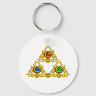 LLAVERO TALISMAN MAGIC ELFIC/TRIÁNGULO ORO CON GEMSTONES