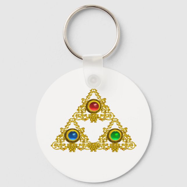 LLAVERO TALISMAN MAGIC ELFIC/TRIÁNGULO ORO CON GEMSTONES (Anverso)