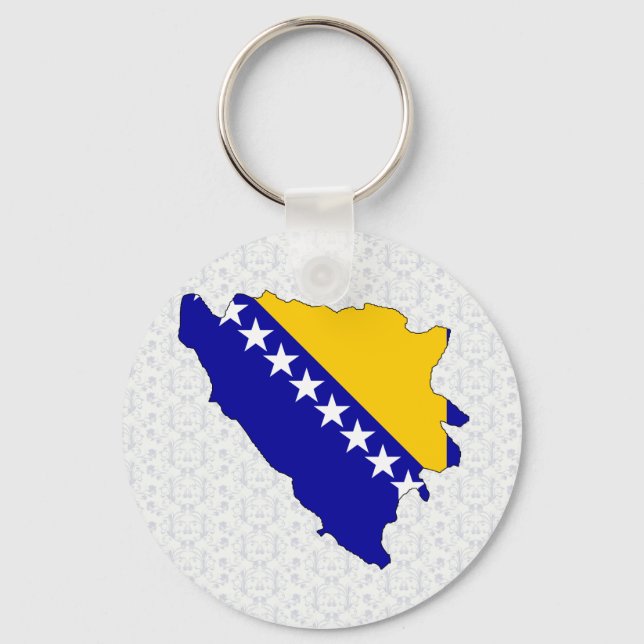 Llavero Tamaño completo del mapa de bandera de Bosnia y He (Anverso)