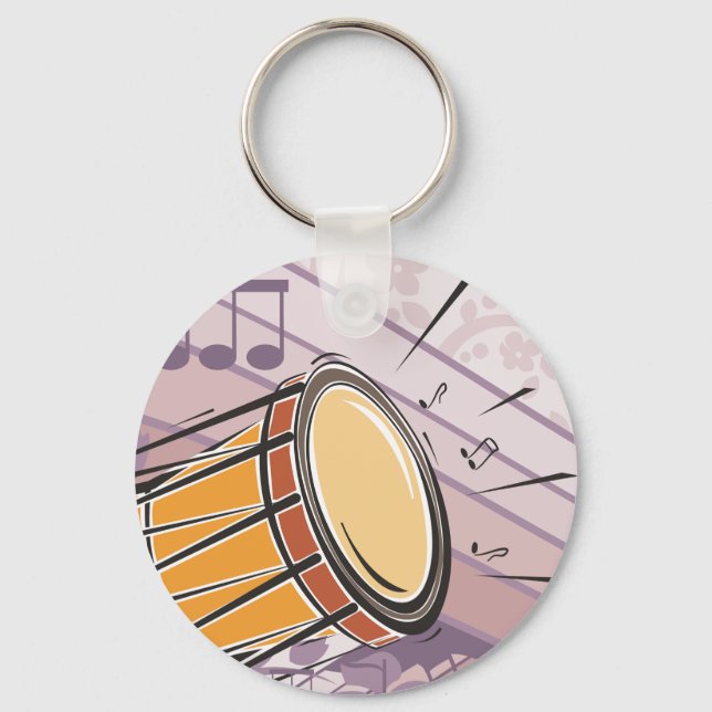 Llavero Tambor Bongo Tradicional Con Notas Musicales (Anverso)