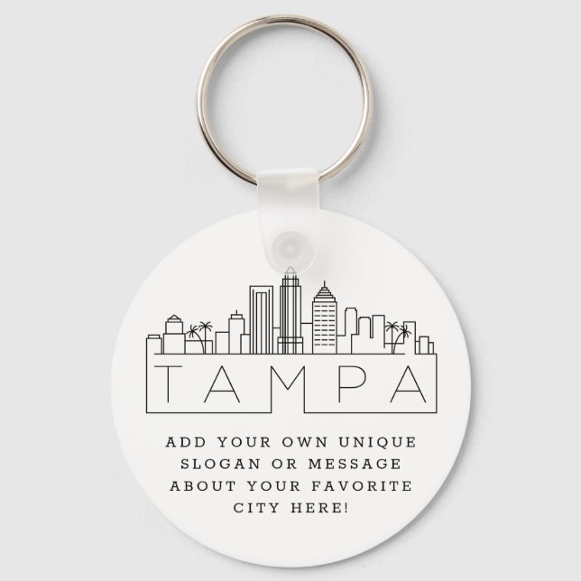 Llavero Tampa, Florida Stylized Skyline | Custom Slogan (Anverso)
