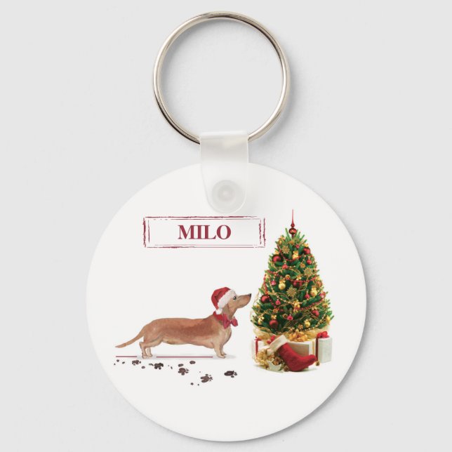 Llavero Tan Dachshund graciosos Navidades perro con árbol (Anverso)