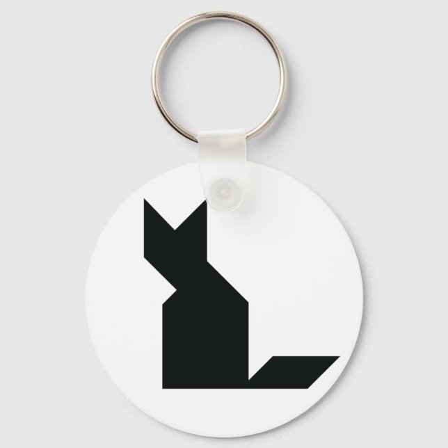 Llavero Tangrama de gato negro (Anverso)