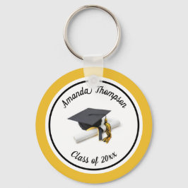 Llavero Tapón y tapón de graduación negro y amarillo