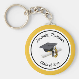 Llavero Tapón y tapón de graduación negro y amarillo