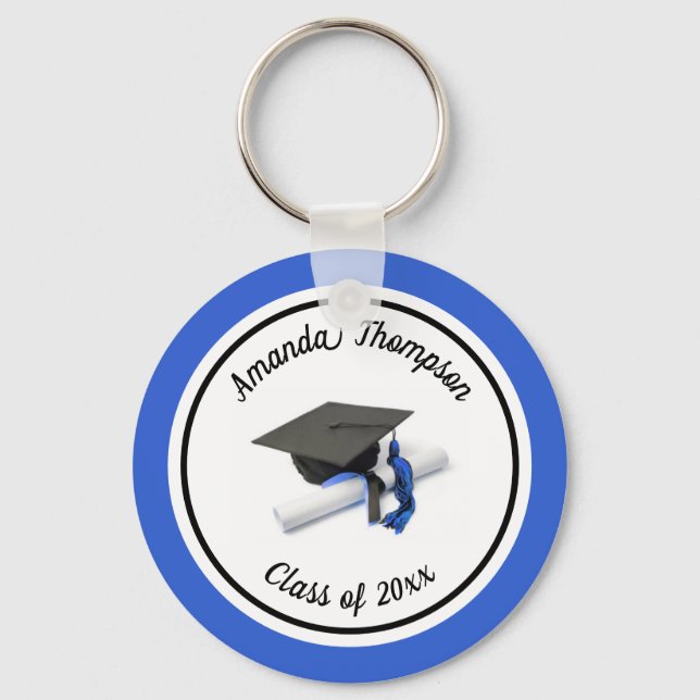 Llavero Tapón y tapón de graduación negro y azul (Anverso)