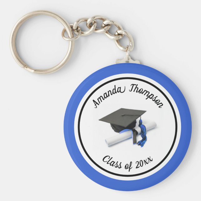 Llavero Tapón y tapón de graduación negro y azul (Frente)