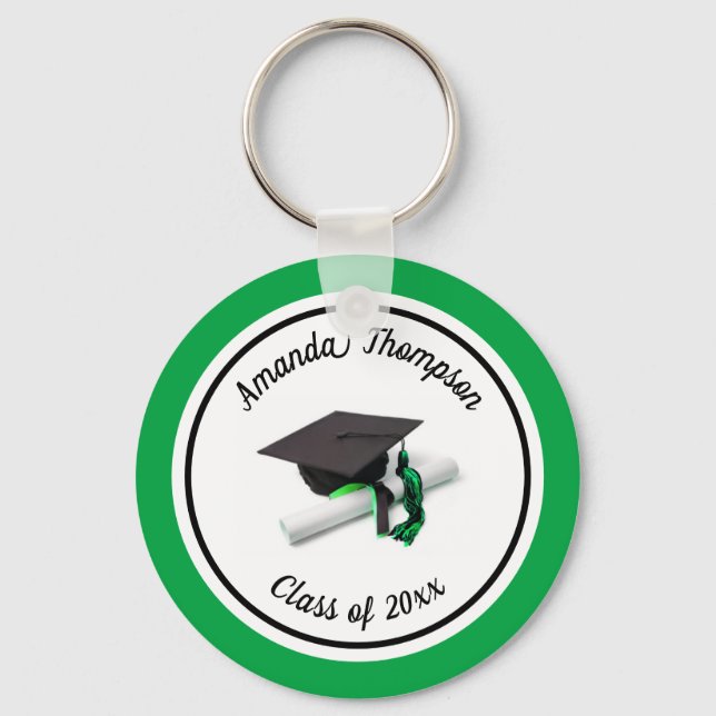 Llavero Tapón y tapón de graduación negro y verde (Anverso)