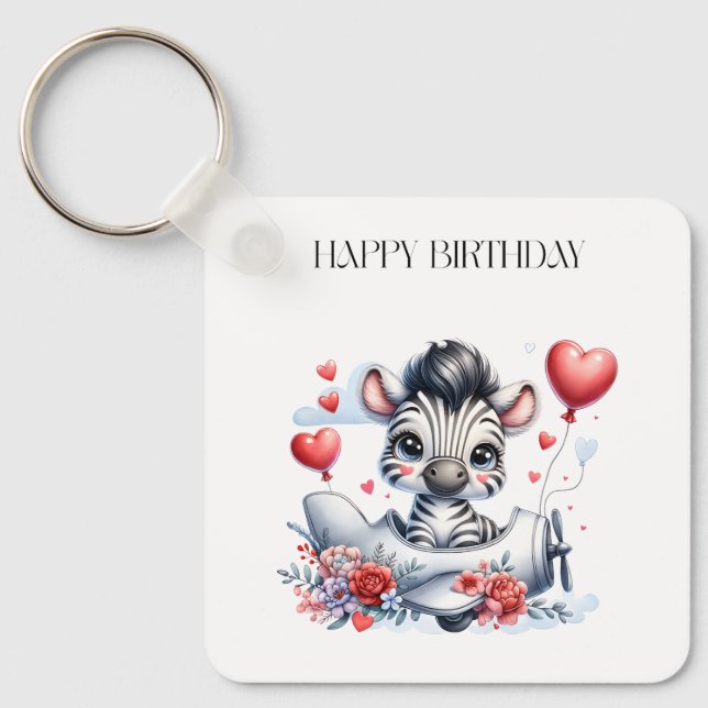Llavero Tarjeta de cumpleaños del avión cebra (Anverso)
