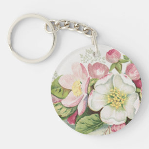 Llavero Tarjeta de Navidad Vintage Retro, Flores de Manzan