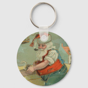 Llavero Tarjeta de Navidad Vintage - Santa en su taller