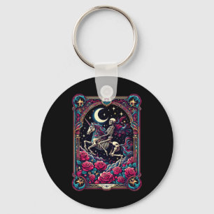 Llavero Tarot Card Skeleton Colorful Floral Unicorn Hallow