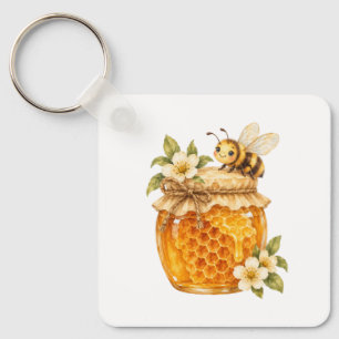 Llavero Tarro de miel con panal y una abeja