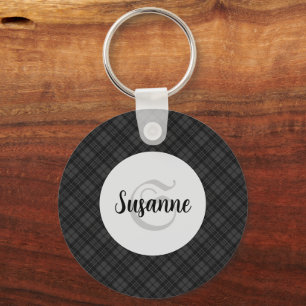 Llavero Tartan blanco negro de moda Personalizar Monograma