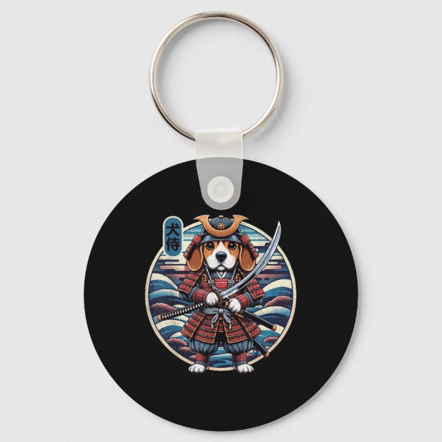Llavero Tatuaje de perro samurai japonés, Beagle Kawaii Ni (Anverso)
