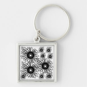 Llavero Tatuaje Girasol Floral Negro Blanco Tatuaje Flor