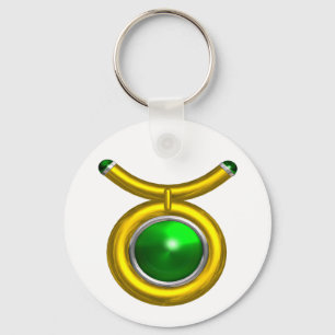 LLAVERO TAURO/ORO, RÓTULO VERDE EMERALD ZODIAC JEWEL