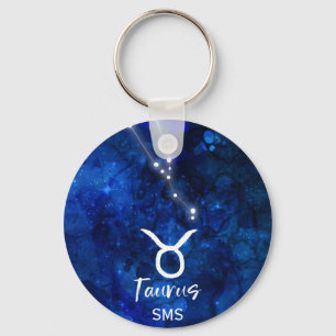 Llavero Taurus Zodiac Constelación Azul Galaxia Monograma