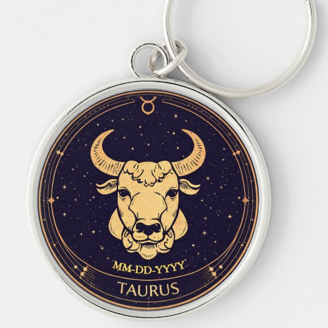 Llavero Taurus Zodiac Keychain with Birth Date (Frente)