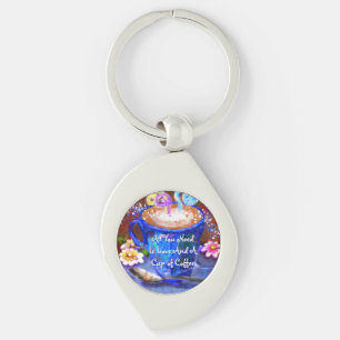 Llavero Taza Caprichosa de Café Floral Personalizada