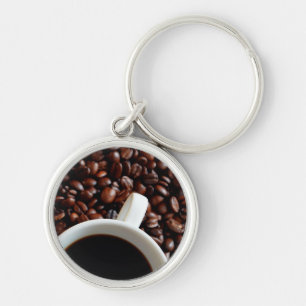 Llavero Taza de café con café, fondo de granos de café
