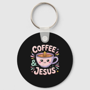 Llavero Taza de café y fe cristiana Jesús Cruz