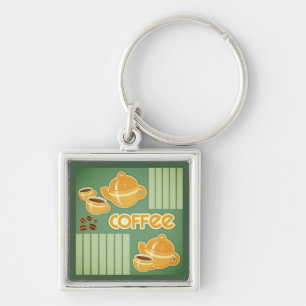 Llavero Tazas de café, pote del café y granos de café