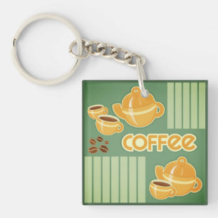 Llavero Tazas de café, pote del café y granos de café