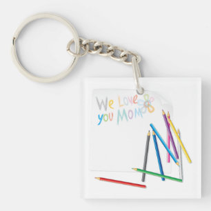 Llavero Te Amamos Mamá Arte Dibujado a Mano con Crayones