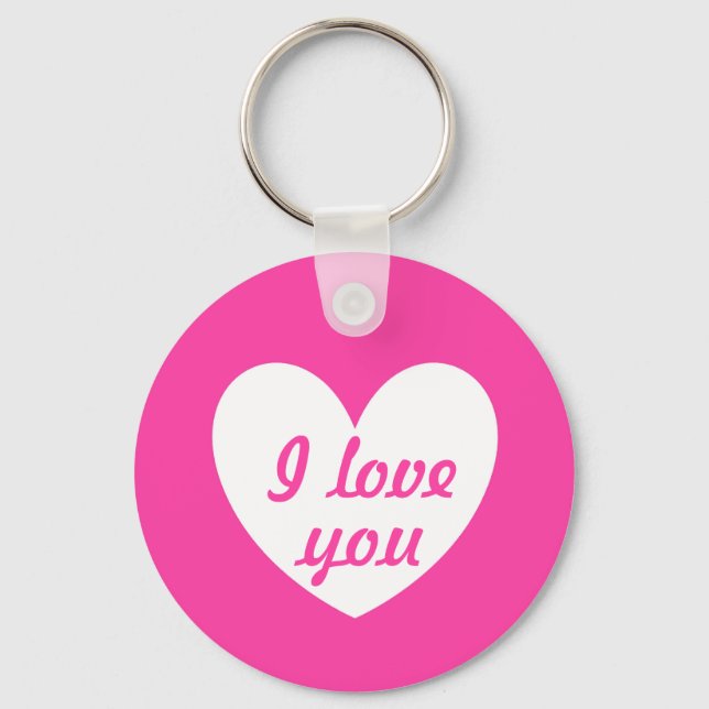 Llavero "Te amo" Blanco sobre corazón fucsia (Anverso)