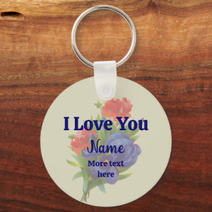 Llavero Te Amo Blue Iris Flower Bouquet Personalizado