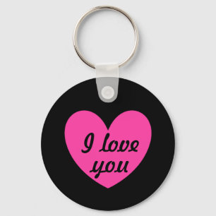 Llavero "Te amo", corazón de fucsia con negro