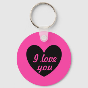 Llavero "Te amo", corazón negro en fucsia