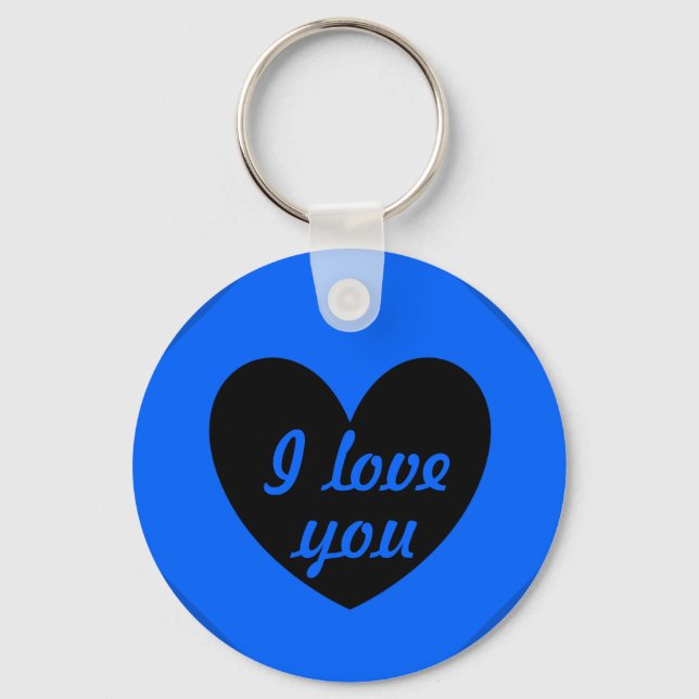 Llavero "Te amo" Corazón negro sobre azul (Anverso)