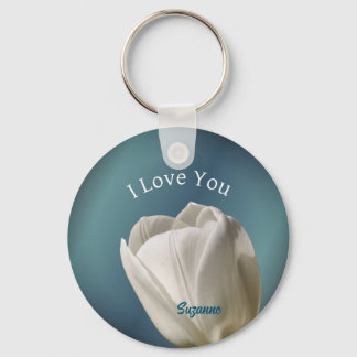 Llavero Te Amo La Flor De Tulipán Blanco Personalizada