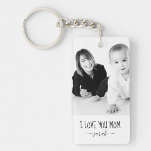 Llavero Te amo mamá foto personalizada moderna en blanco y
